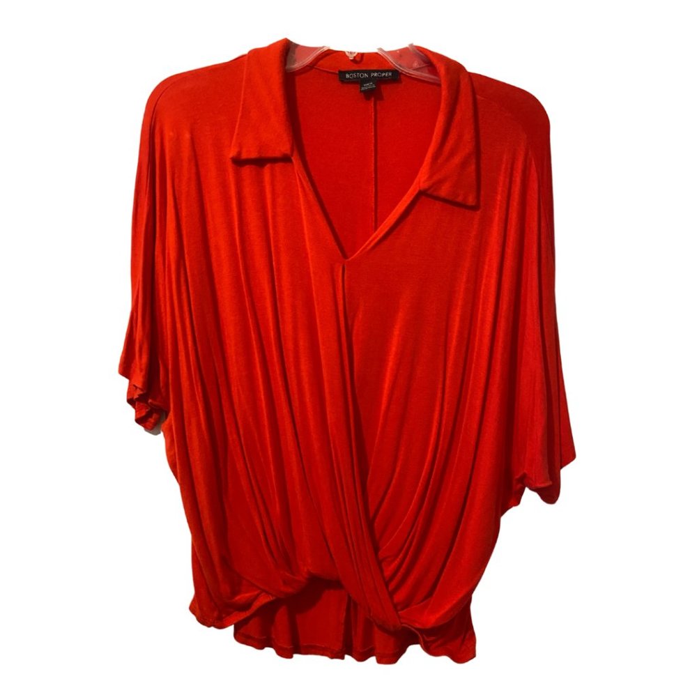 Boston proper wrap dolman collared red top sz Medium